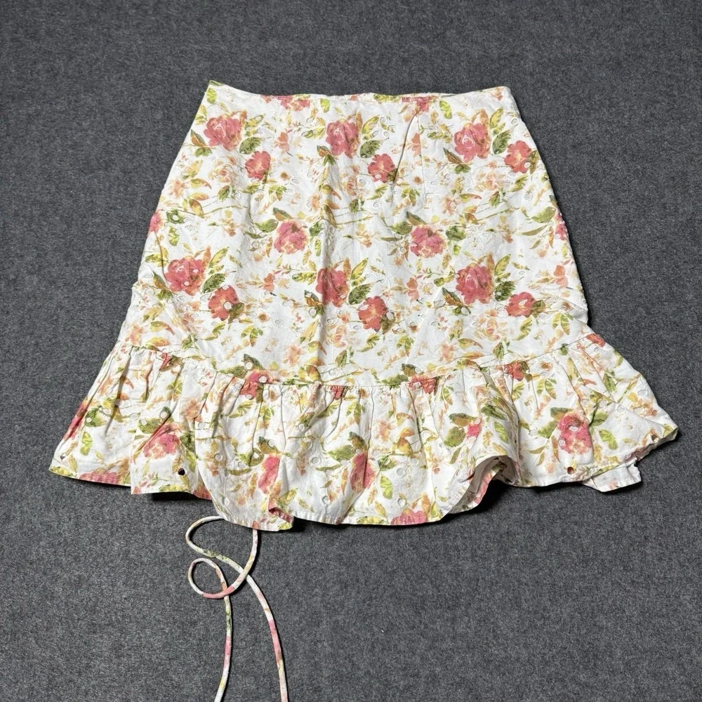 Zara Womens Floral Ruched‎ Eyelet Mini Skirt Size XS Y2K Coquette